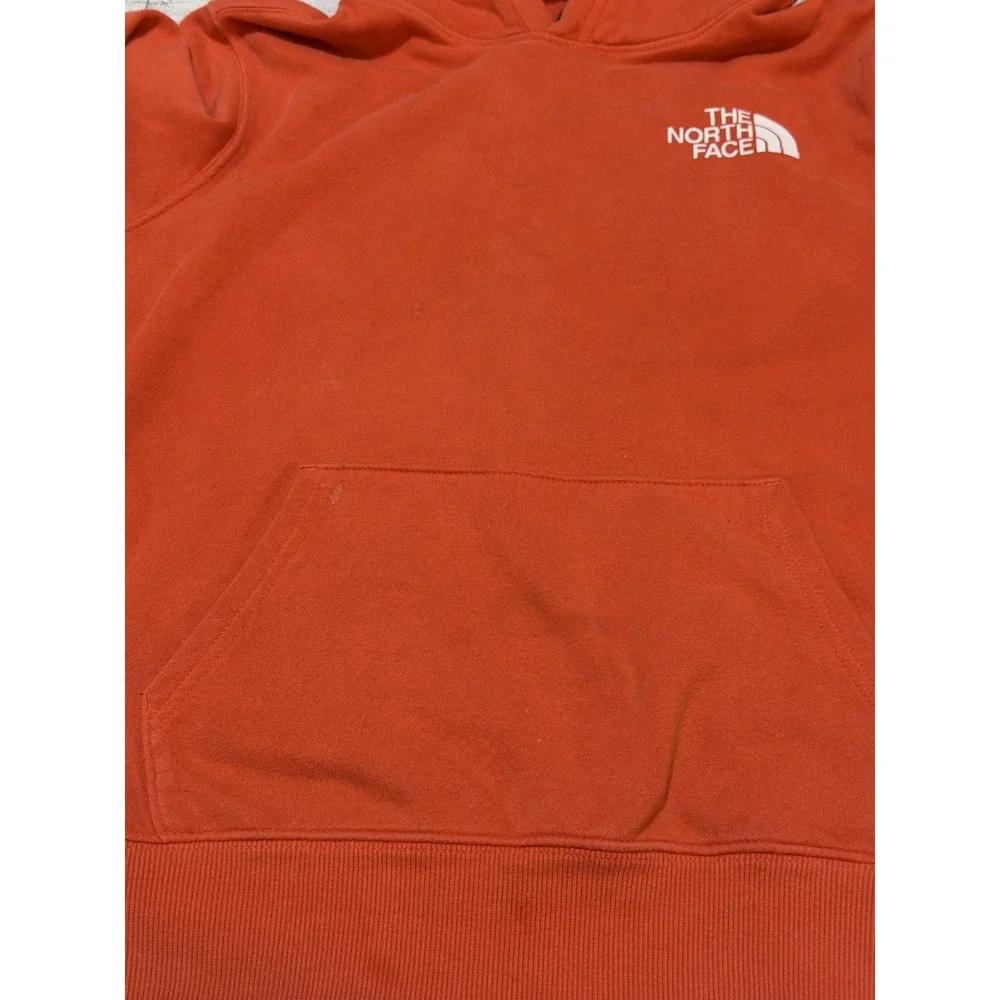 The North Face Mens Red Orange Box Logo Never Stop Exploring Hoodie MEDIUM